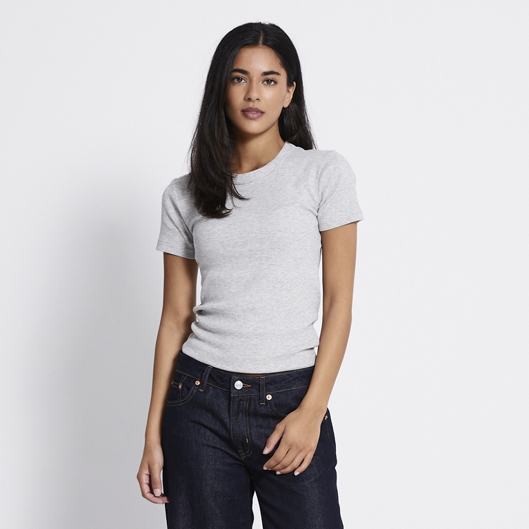 Rib tee "Alvia Rib Top" Grey Melange